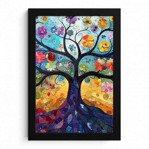 MuchoWow PLAKÁT V RÁMU Umění - Strom života - Květiny - Hippie 20x30 cm