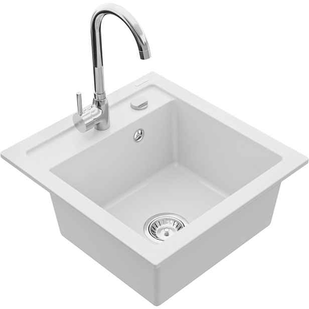 Granitový dřez MEXEN VITO bílý + baterie Telma chrom