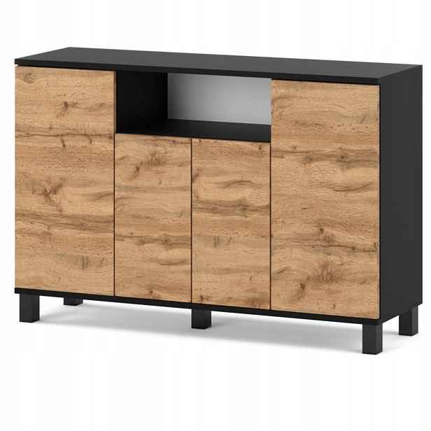 Komoda 120 CM Černý Dub Wotan 4 Dvířka Moderní Rtv Loftová Skříňka Do Obývacího Pokoje