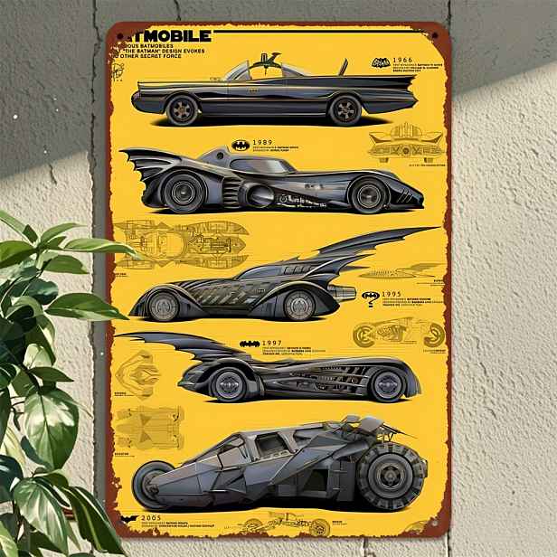 TEMU 1 ks Bros. Temný rytíř & Vozidla Kovová Nástěnná Dekorace - Retro Komiksove Styl Železný Superhrdinsk