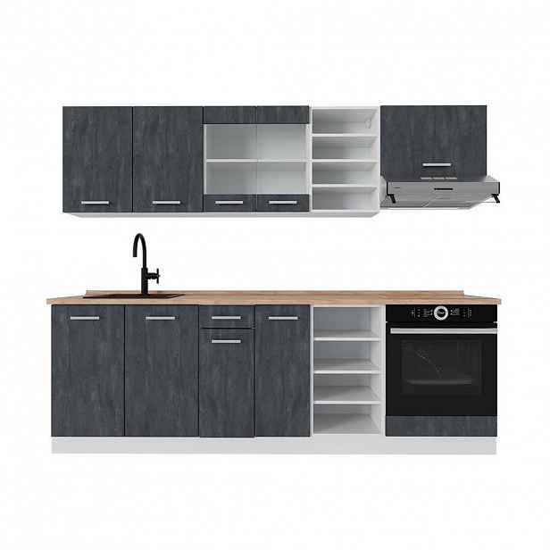 Vicco KUCHYŇSKÝ KOUT R-Line Černý beton/bílá 240 cm PD Dub