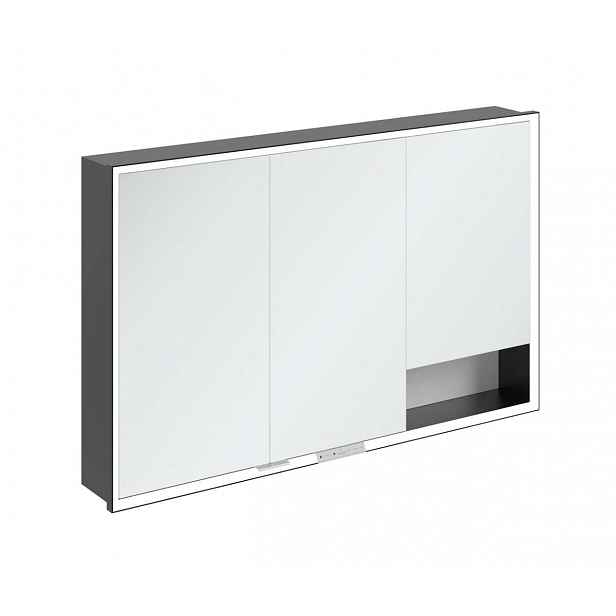 Villeroy & Boch My View+ - Zrcadlová skříňka s LED osvětlením 120x75x17 cm, 3 dvířka, Pure White/matná černá B48212VF
