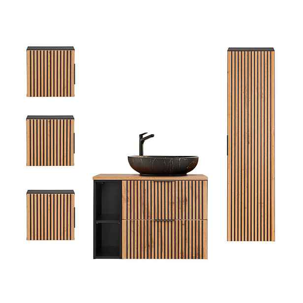 Petits-meubles KOUPELNOVÝ NÁBYTEK 80.6cm Gaia 2er-Set Dubové dřevo a černá barva