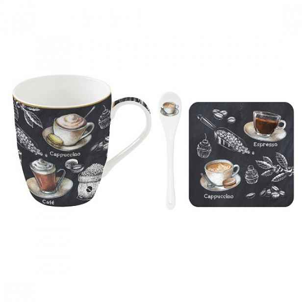 Hrnek se lžičkou, porcelán, s korkovým podtáckem, 350 ml, 'Barista' -