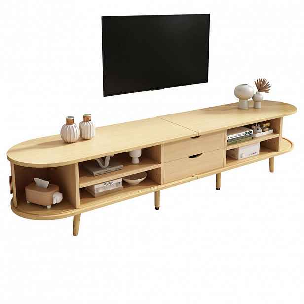 Redom TV stolek z MDF 175/40/42 cm s dvojitou zásuvkou, nastavitelnými policemi a nosností 30 kg, Dub