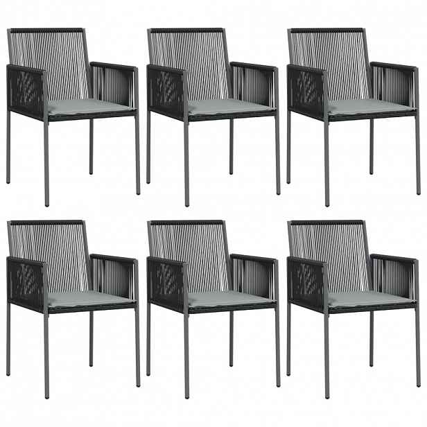 vidaXL Zahradní židle s poduškami 6 ks černé 54x60,5x83,5 cm polyratan