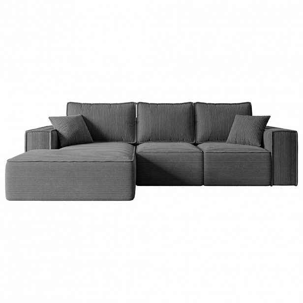 ALTDECOR ROHOVÁ SEDACÍ SOUPRAVA s funkcí lůžka a úložným prostorem SERRA-L-S – 266x161x87 cm tmavě šedý manšestr