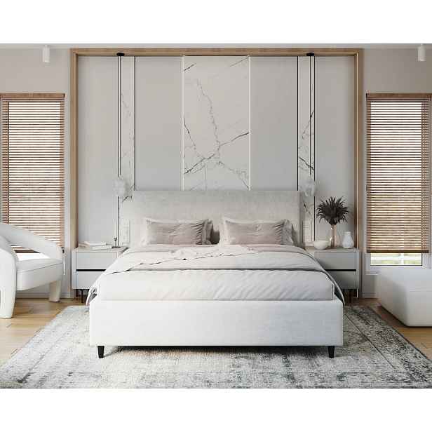 FDM Čalouněná postel Line Plus se zvedacím roštem Nano Velvet bílo-šedá, velikost 200x200