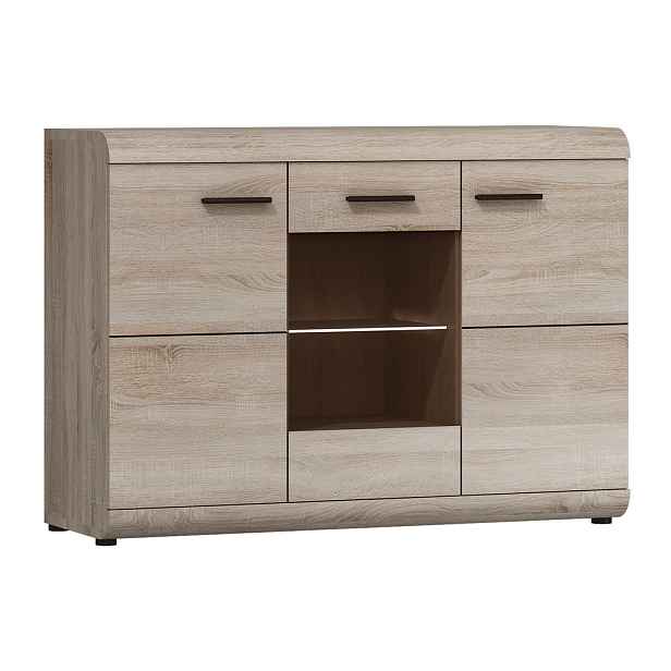 MASSENO KOMODA LEGAME, 120/87/42 cm se 3 dvířky, dub Sonoma