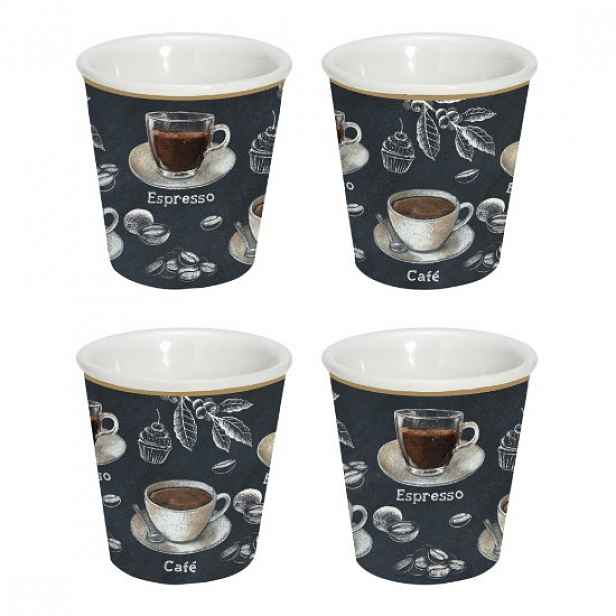 Sada 4 šálků na kávu, porcelán, 100 ml, "Barista" - Easy Life