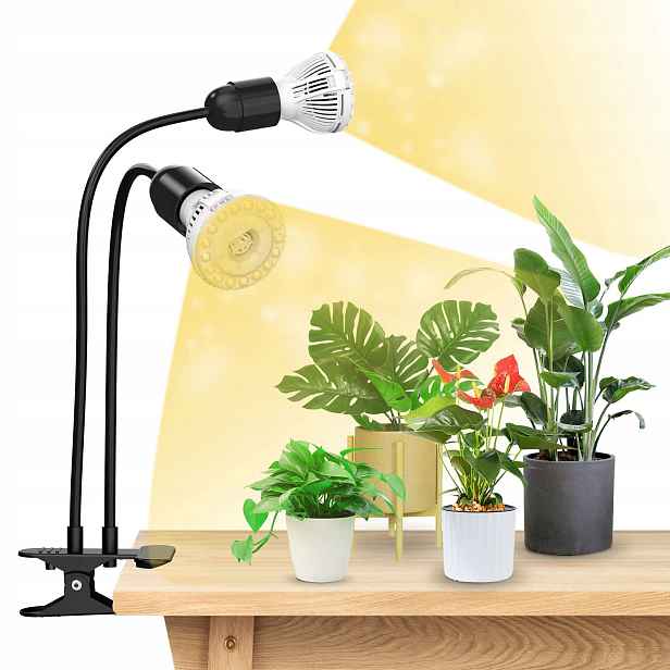 Sansi Lampa pro rostliny 20W Led Full Spectrum 2 hlavice E27 na klip, černá