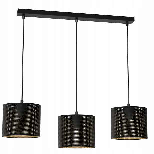 Závěsná lampa černá zlatá lišta 75 cm síťka do jídelny 3 body Luminex