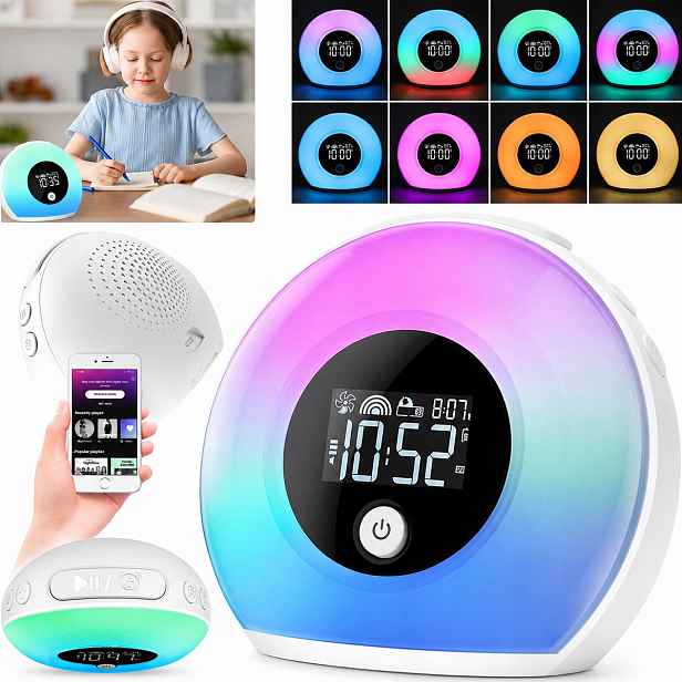 Lampa noční lampa denní hodiny budík alarm s Rgb Led reproduktorem Bluetooth