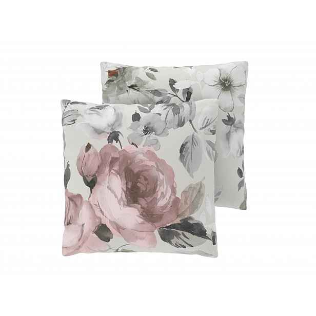 Livarno® Potah na polštář Renforcé, 50 x 60 cm, 2 kusy (květiny/šedá)