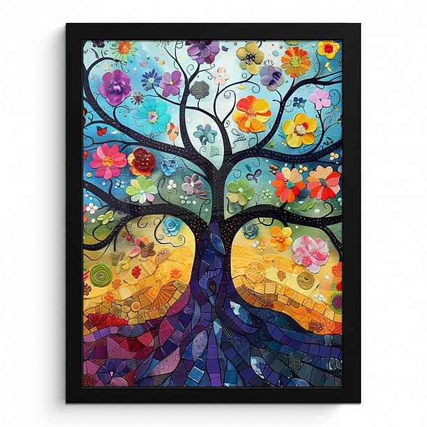 MuchoWow PLAKÁT V RÁMU Umění - Strom života - Květiny - Hippie 30x40 cm