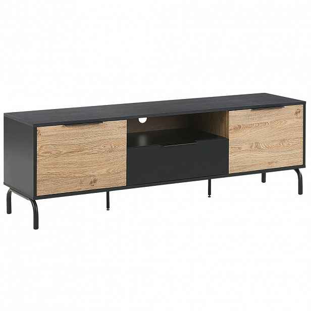 Beliani TV STOLEK Schwarzes, Světle hnědý ITACA 41/160/52 cm