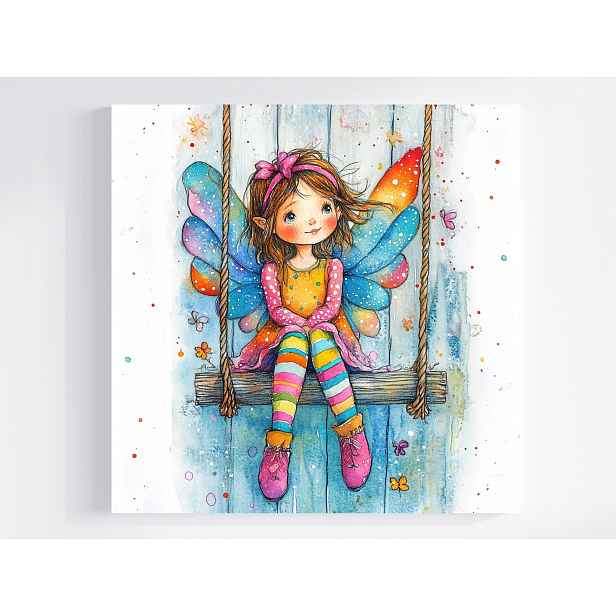 Obraz Na Plátně Barevná Dívka Víla Houpačka Zábava 50x50