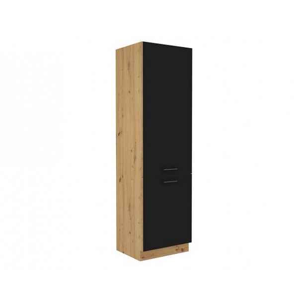 Skříňka na vestavěnou lednici, černý mat / dub artisan, Monro 60 LO-210 2F
