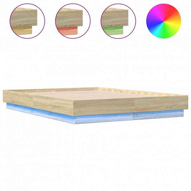 vidaXL Rám postele s LED osvětlením dub sonoma 135 x 190 cm