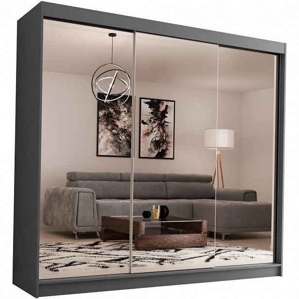 Beautysofa SKŘÍŇ s posuvnými dveřmi Debra 240/216/61 grafit se zrcadlem a zásuvkami