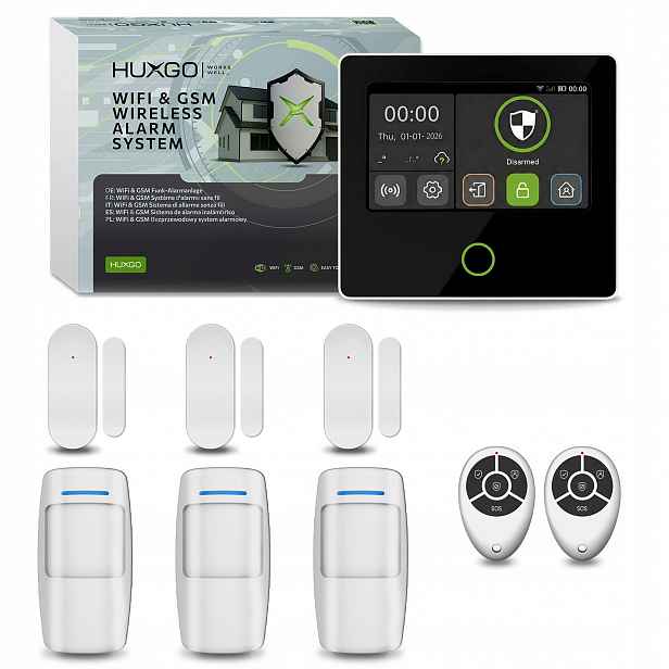 Bezdrátový WiFi Gsm 4G alarm s aplikací Tuya, Huxgo HXA502 4G B