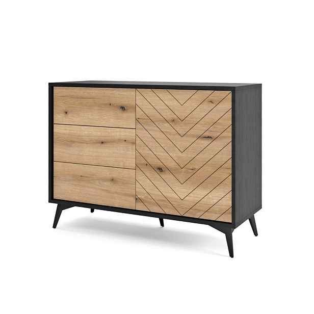 MASSENO KOMODA DIAMANTE, 104/77/39 cm se 3 zásuvkami, počet dvířek: 1, černá
