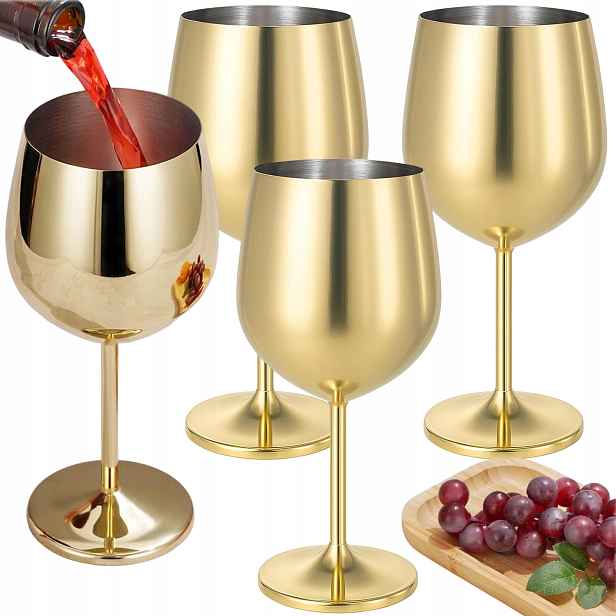 Skleničky Na Červené Víno Ocelové 500ML 4KS Zlaté Dárek Nerozbitné