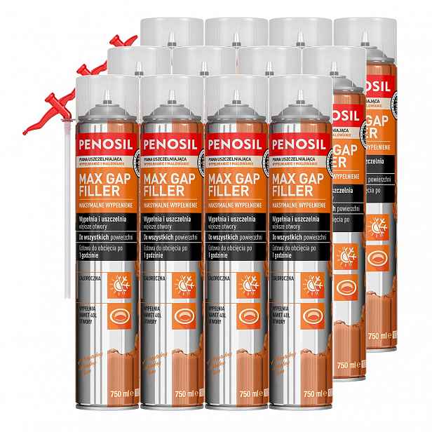 12 x Montážní pěna Max Gap 750 ml. Vysokotlaká Velké Díry -5'C Celoroční