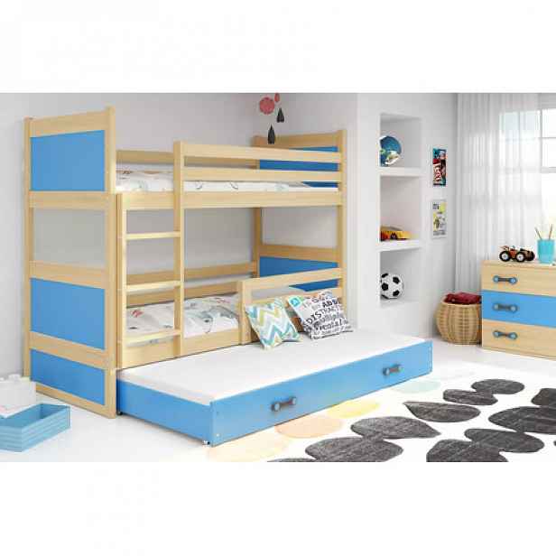 Dětská patrová postel s výsuvnou postelí RICO 160x80 cm Modrá Borovice