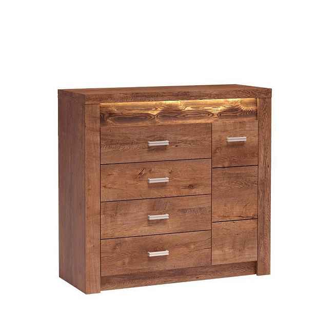 MASSENO KOMODA ZERI, 108,5/103,5/42 cm se 4 zásuvkami, počet dvířek: 1, hnědá