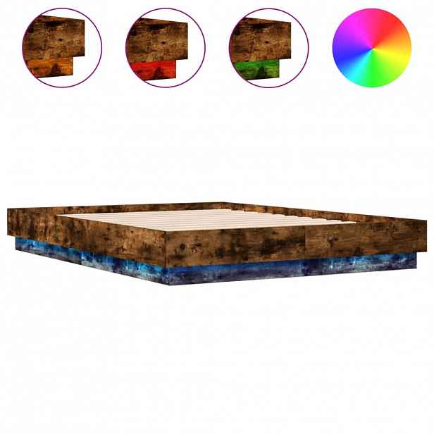 vidaXL Rám postele s LED osvětlením kouřový dub 120 x 190 cm