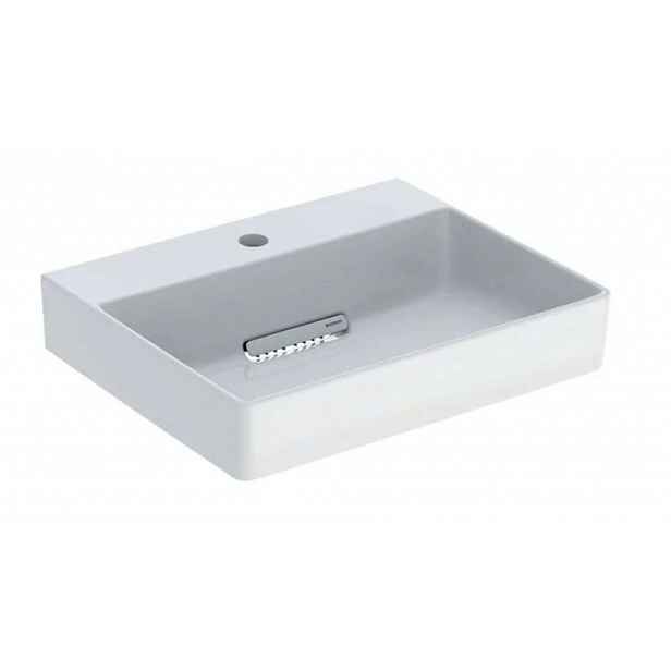 Geberit ONE - Umyvadlo na desku 50x41x14 cm, skrytý přepad, s otvorem pro baterii, vodorovný odtok, KeraTect, bílá 505.024.00.1