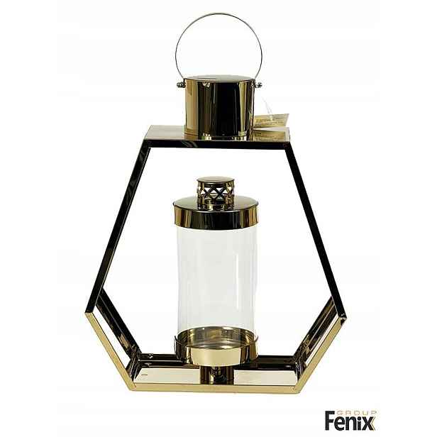 Glamour Lampa Kovová Kaplička Zlatá Skleněná Lichoběžníková 34 cm