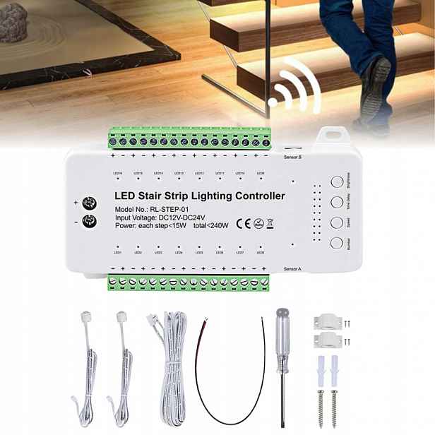 Led Schodišťový Ovladač 16 Stupňů Schodů Kanálů 12-24V