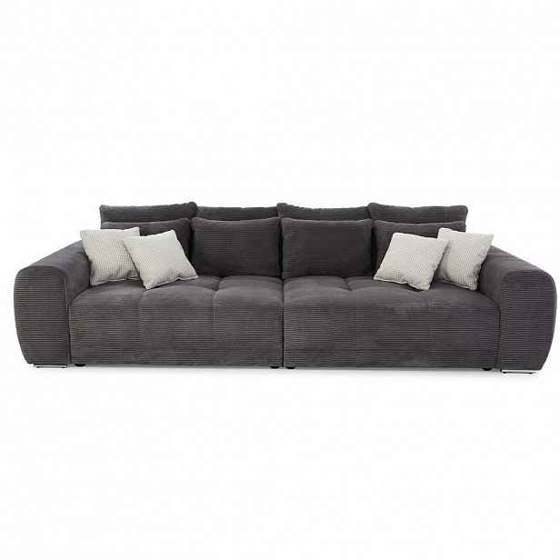 luma-home BIG-SOFA s pružinovým jádrem, Š306/H134/V86 cm, ležecká plocha 120×240 cm, kord tmavě šedý / 15171