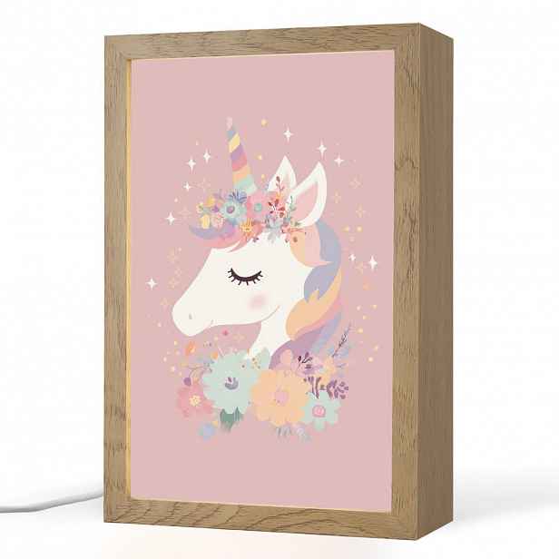 OnlyWow NOČNÍ LAMPIČKA Jednorožec - růžová - květiny 20x30 cm