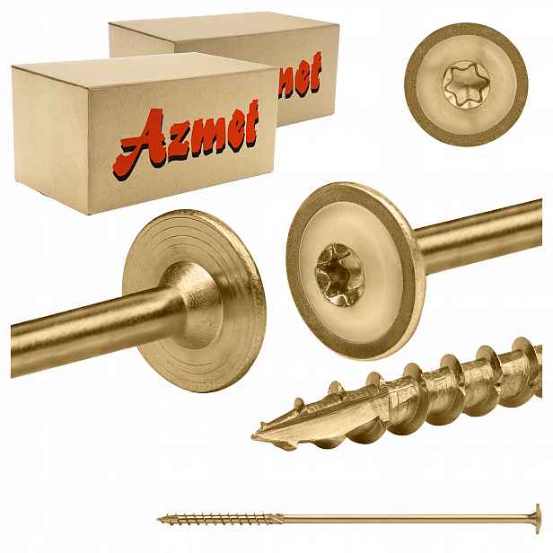 Tesařské vruty 10x280 mm Torx na dřevo talířové 50 Ks Azmet WCT-10280