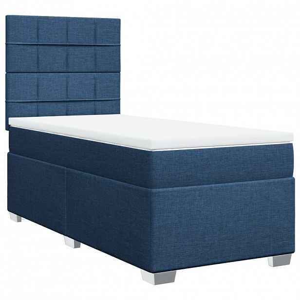 vidaXL Box spring postel s matrací modrá 90x190 cm textil