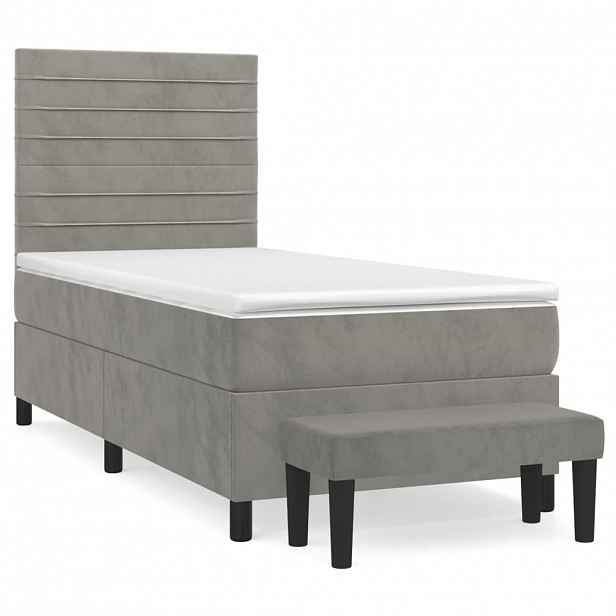 vidaXL Box spring postel s matrací světle šedá 90x190 cm samet