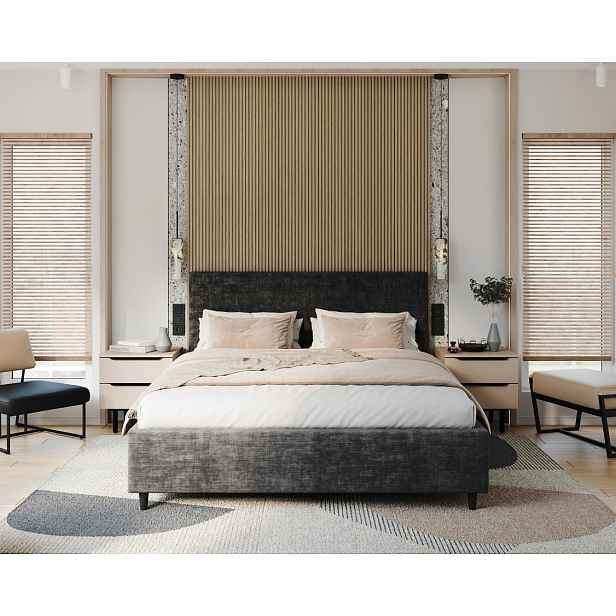FDM Čalouněná postel Line Plus se zvedacím roštem Nano Velvet černá, velikost 200x200