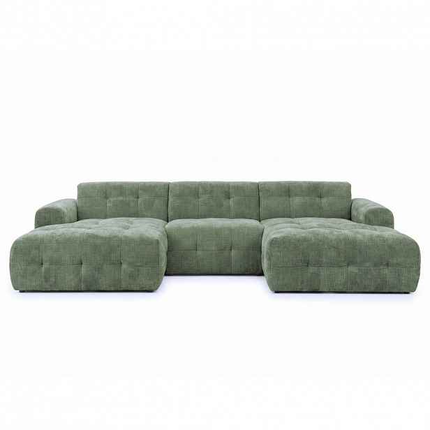 luma-home SEDACÍ SOUPRAVA ve tvaru písmene U s rafinovaným prošíváním, 6místná, 323 × 161 × 79 cm (Š×H×V), čalounění ze ženilky v zelené barvě / 21049