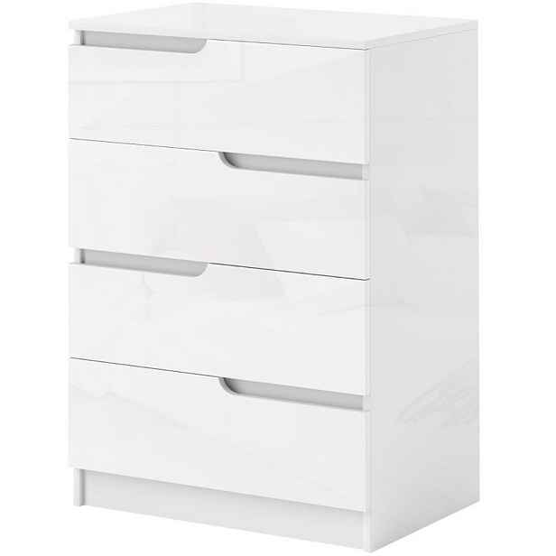Modfu KOMODA z dřeva 60x40x85 cm bílá se 4 zásuvkami, vysokým leskem a ochranou proti převrácení