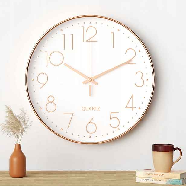 Uootach Nástěnné hodiny 30 cm Moderní Bílá Zlatá