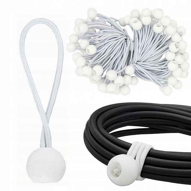 100X Elastické Lanko Zapínací Gumička Pro Upevnění Plachty Stan 16 CM Bílá