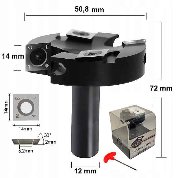 Fréza pro plánování rovin 50,8 mm, úchyt 12 mm pro 14 mm vyměnitelné dlaždice
