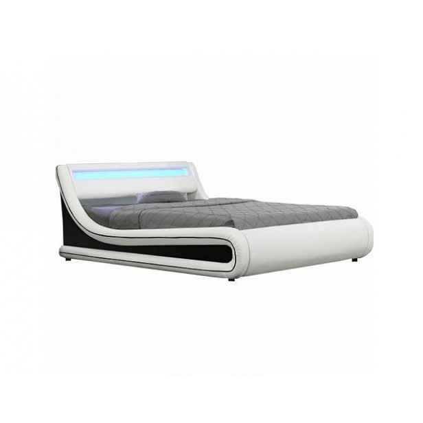 Manželská postel MANILA s RGB LED osvětlením, bílá / černá, 180x200cm
