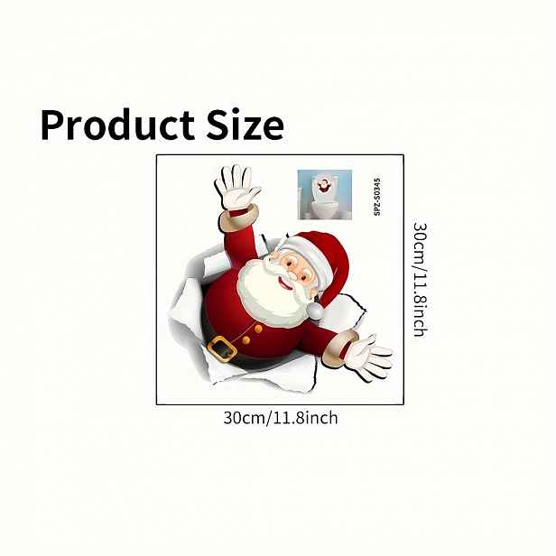 TEMU 3D vánoční samolepka Santa Claus na toaletu, s vánočním designem, který prolomí zeď