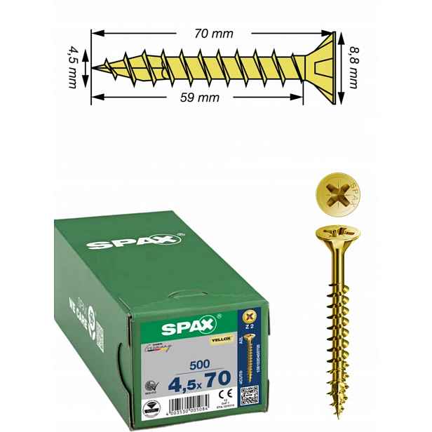 Univerzální šroub do dřeva (zlatý) Spax 4,5 x 70 mm Yello-x 500 ks