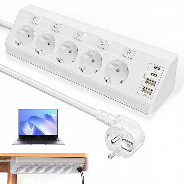 Zásuvková Lišta Prodlužovací Kabel S Vypínačem 5 Zásuvek 4 Usb Nabíječka