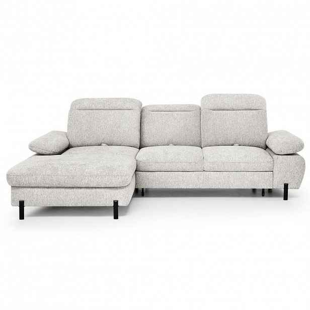 Beautysofa ROZKLÁDACÍ ROHOVÁ SEDACÍ SOUPRAVA Sora Mini s nastavitelnými opěrkami hlavy a funkcí spaní, žinylková látka, béžová, levá